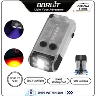 BORUIT V30 Flat EDC Flashlight 900LM 365nm UV Light 180° Rotatable Head, Dual Button Control Strong 