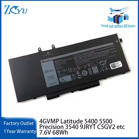 4GVMP Laptop Battery for Dell Latitude 5400 5500 Precision 3540 Notebook 9JRYT C5GV2 etc 7.6V 68Wh