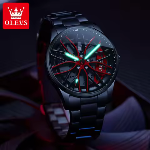 OLEVS Mens Watch Quartz Watch Original Rotatable Wheel Hub Dial Fashion Trend Waterproof Luminous St
