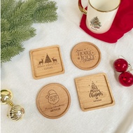 [SG] Customised Engraved Wooden Coaster for Christmas Xmas Gift