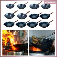 [BububuMY] Nonstick Wok Manual Forging Iron Pan Nonstick Coating Wood Handle Wok Pan Iron Wok for Pa
