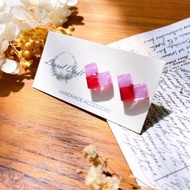 馬賽克愛心系列 若紫/酒紅 小款 925純銀針耳環/無痛耳夾