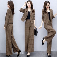 Bộ Áo Blazer Bộ Vest Nữ Kẻ Sọc Hàn Quốc Bộ Áo Blazer Áo Khoác Mỏng + Quần Dài Bộ Vest Công Sở Trang