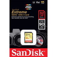 SanDisk Extreme SD Card 32GB Speed 90MB/s เขียน40MB/s (SDSDXVE_032G_GNCIN) ใส่ กล้อง กล้องถ่ายรูป กล้องถ่ายภาพ กล้องคอมแพค กล้องDSLR SONY Panasonic Fuji Cannon Casio Nikon ประกัน Synnex