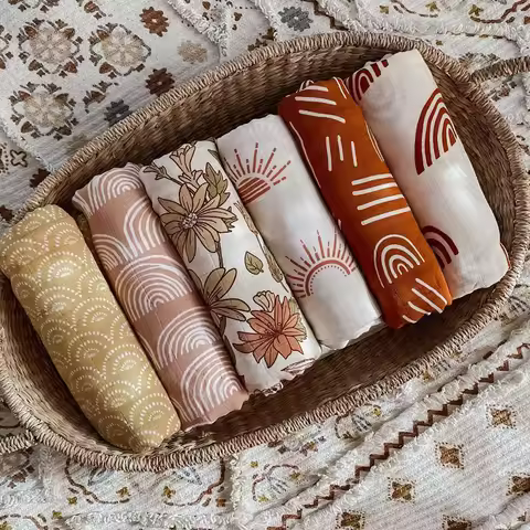 Muslin Swaddle Blanket Baby Bamboo Cotton 47*47 Inches Soft Newborn Wraps Rainbow Summer Bedding Cov