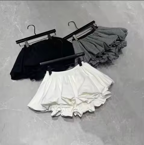 Summer Teen Girls Puff Skirt Retro Checkered High Waist A-Line Mini Skirt for Kids Cute Bubble Hem S