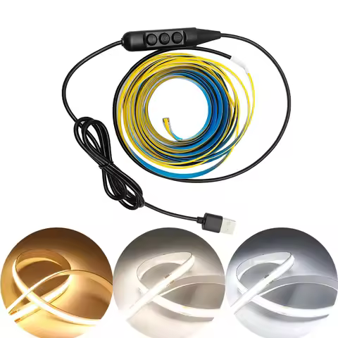 5V USB COB LED Strip Light 320Leds/M with Dimming Switch Warm Natural White 3000K 4500K 6500K Flexib