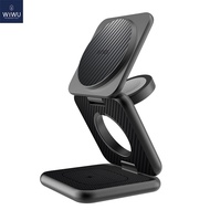 WIWU ที่ชาร์จไร้สายอย่างเร็วเคฟลาร์แบบแม่เหล็กพับได้3 In 1แท่นชาร์จสำหรับ iPhone 16/15/14/13 /Pro/pl