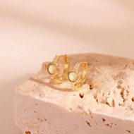 s925純銀蛋白石opal鑲鑽簡約耳扣耳環 氣質高雅疊戴耳圈耳飾 女