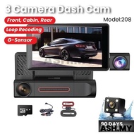 Triple lens 3 camera 1080p dashcam front cam inner Cam rear cam car with 4 "screen