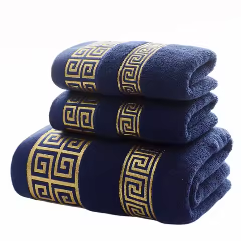 Set of 3 Cotton Bathroom Towels Sets 2pcs Hand Face Towel 35x75cm and 1pcs Big Bath Towels 70X140cm 