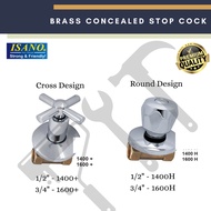 1/2", 3/4" Isano Brass Concealed Stop Cock | Wall Mounting Handle Shower Stopcock | Tank Stopcock | Tangki Stopcock