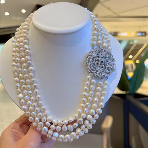 Women's Jewelry 18-20" 9-10mm AA Natural White Baroque Keshi Pearl Necklace