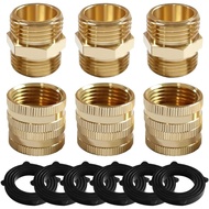 Uenede 6PCS Brass 3/4 Inch GHT Garden Hose Adapter with Washers, 3/4" GHT Male to 3/4" GHT Male & 3/