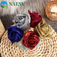NAESV Foam Roses DIY Blue Roses with Glitter Powder Wedding Party Decor Artificial Flowers