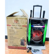 [18000W] 12"WOOFER HANSUO HS-TS1277 RECHARGEABLE BLUETOOTH SPEAKER LED LIGHT KAYU TROLLEY 2 WIRELESS