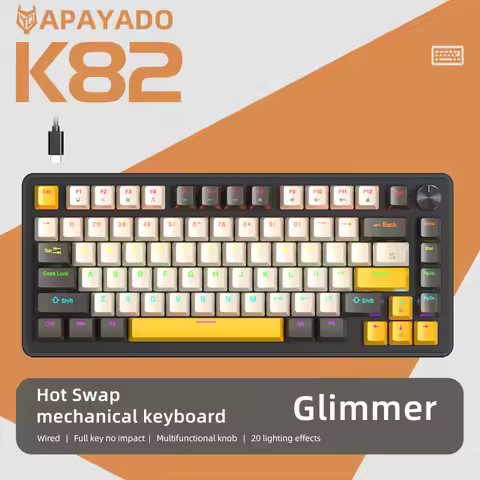 APAYADO K82 Wired Gaming Keyboard 75% Mechanical Keyboard Hot-swap with Media Knob ABS Keycap Transp