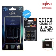 (SG STOCKS) Fujitsu 2hr Charger Set (Black) bundle with AAA High Capacity Rechargeable batteries