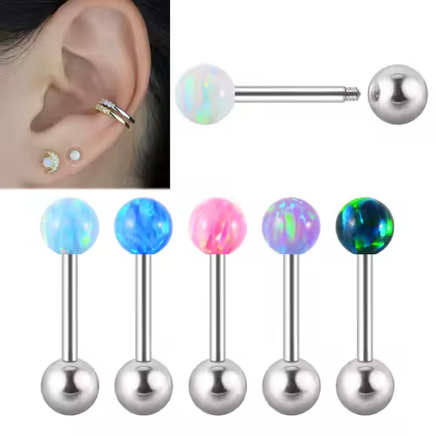 1pc Opal Ball Cartilage Earring- Tragus Ring Helix Earring Conch Piercing Ring- Surgical Steel 20 Ga