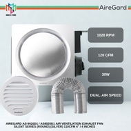 AireGard AS-9020 D1 / AS9020D1 Air Ventilation Exhaust Fan Silent Series (ROUND) (SILVER) 110CFM 4