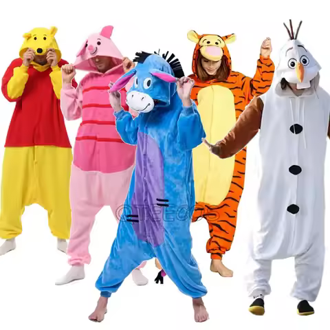 Stitch Pluto Eeyore Tiger Onesies Kigurumi Cosplay Costume Animal Piglet Tigger Olaf Anime Pajamas A