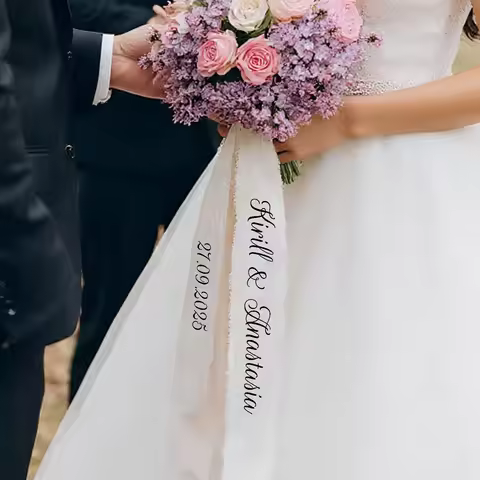 Personalized Bridal Bouquet Ribbon, Wedding Souvenir, Bouquet Wrap, Custom Bouquet Ribbon