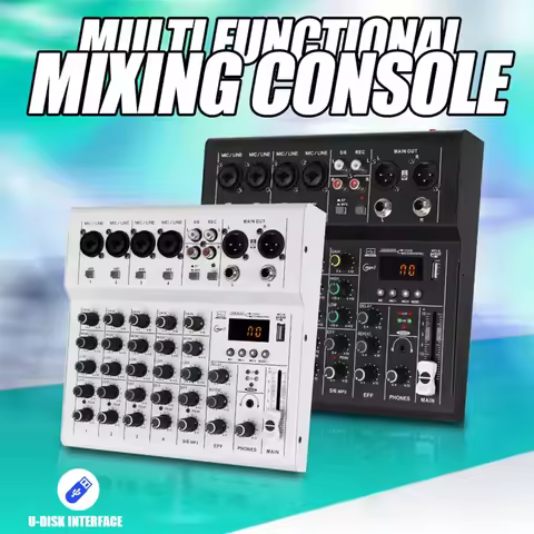 Professional 6 channel Audio mixer DJ karaoke Mixing Console With USB Interface Sound Card BT 48V fo