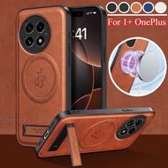 Stand Holder Leather Case For 1+ OnePlus 13 11 10T 10 9 Pro 8T 5G Magnetic Charge Ring Plain Casing 