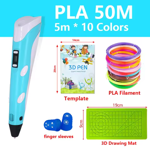 3D Printing Pen Kit for DIY Craft & 3D Drawing, Adjustable Speed, 50m PLA Filament in 10 Colors, Fin