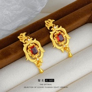 cod 9999 24K real gold shop with the same gold womens earrings and earrings retro garnet jewelry lux