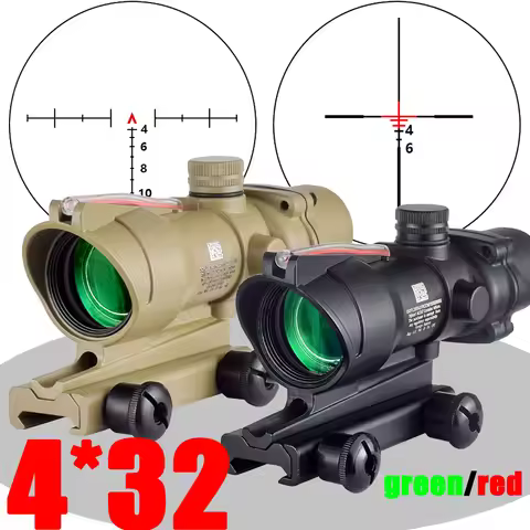 Tactical 4X32 Scope Red Green Dot Sight ACO Real Fiber Optic Illuminated Riflescope For 20mm Rail Ma