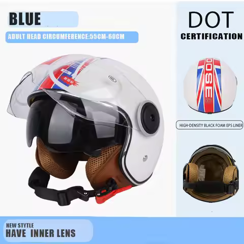 DOT Certified Vintage Open Helmet Motorcycle Open Face Helmet Retro 3/4 Helmet Cruise Casco Casque M