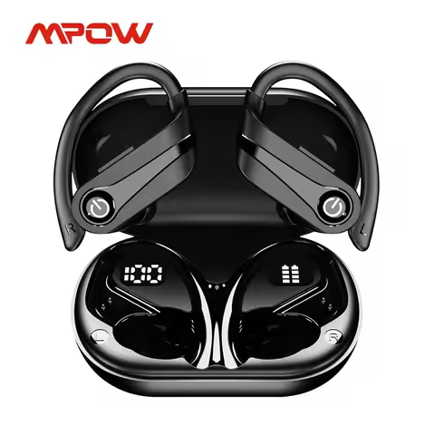 Mpow Q63 Bluetooth 5.3 Wireless Earbuds with Mic IPX7 Waterproof 200H Earphones with Hooks for Sport