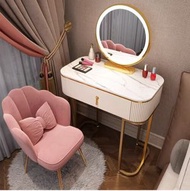 迷你ins風化妝台（60白色單桌+智慧鏡+花瓣椅）