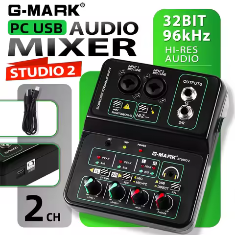 USB Mixer G-MARK Audio Mixing Console 2 Channel With 48V 32-Bit/96kHz Sound Interface For Live Recod