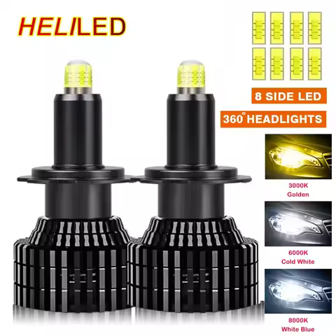 360° 8 Sides LED H7 Car Headlight Bulb 26000LM 100W D1S D2S D4S H1 H3 H11 H8 HB3 9005 HB4 9006 9012 