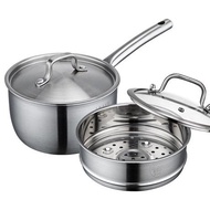 (18CM) 304 Stainless Steel Milk Pot With Steamer [Ready Stock]