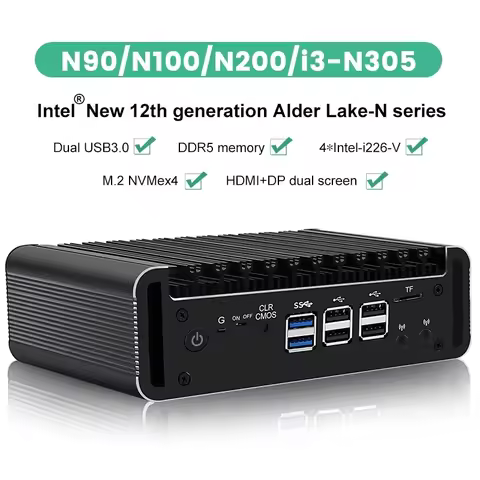 12th Gen 4xi226-V 2.5G Intel Firewall Mini PC Alder Lake i3 N355 8 Core N305 N150 DDR5 4800MHz Fanle