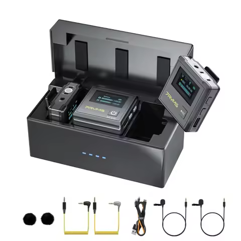 Wireless Lavalier Microphone 7RYMS iRay DW30 2.4G Lapel Mic With Charging Box For Dslr Camera Phone,