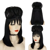 Halloween Party Retro - Glam Black Wig With Elevated Bun And Bangs: Perfect For Themed Events, Costu