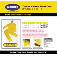 WORKER Heavy Duty Yellow Colour Rain Coat, Rainsuit With Pant / Baju Hujan