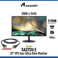 Acer SA272U E | SA272UE 27" IPS 100Hz 1ms 2K HDR10 Ultra Slim Monitor Built-in Speaker UM.HS2SM.E03