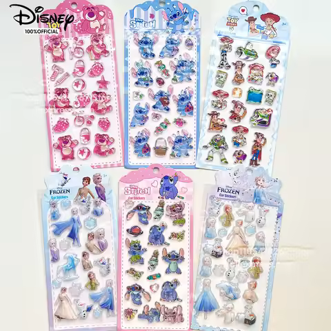 Genuine Disney Stitch Frozen 3D Crystal Embossed Sticker 1/3/6Pcs Cute Puffy Decals Scrapbook Diary 