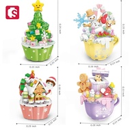 SEMBO Christmas Series Sweet Cake Cup Building Blocks MOC  Christmas Tree Santa Claus Gingerbread House gifts Toys For Girls