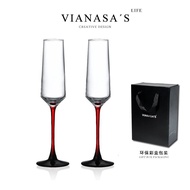 Vianasa Champagne Glass Crystal Glass Red Base Black Pole Luxury Pair Gift Box Red Wine Glass Nordic