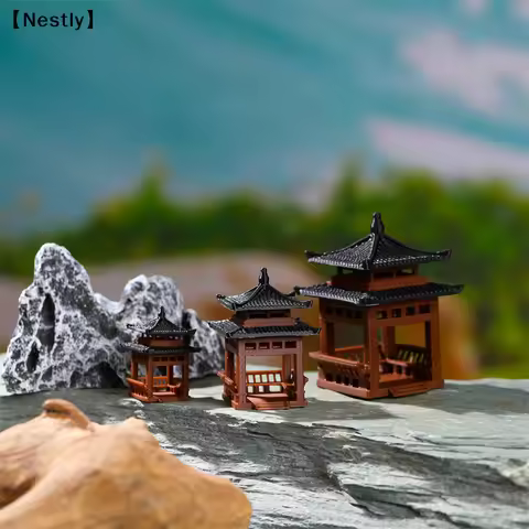 3cm 4cm Pagoda Statue Miniature Pagoda Bonsai Gazebo Micro Landscape Hexagonal Pavilion Figurine Tin