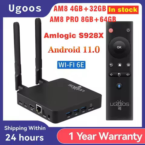 2025 UGOOS AM8 AM8 Pro TV BOX Amlogic S928X 4GB 32GB 8GB 64GB Android 11 Support AV1 CEC HDR WiFi6E 