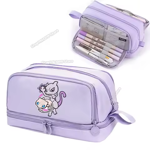 Cartoon Pokemons Student Pencilcase Pikachu Mewtwo Eevee Pencil Bag Large Capacity School Stationery