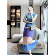 Miyake Pleated Summer New Holiday Style Dopamine Dress Elegant High-end Print Slim Dress