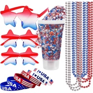 Mysense 4th of July Outfits for Women,4th of July Accessories Set with Red White and Blue Body Glitt